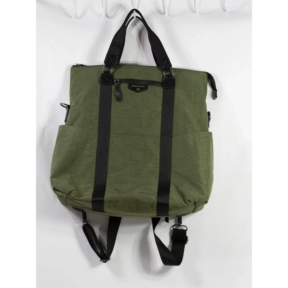TWELVElittle Companion Backpack Olive Green Nylon Convertible Tote Bag